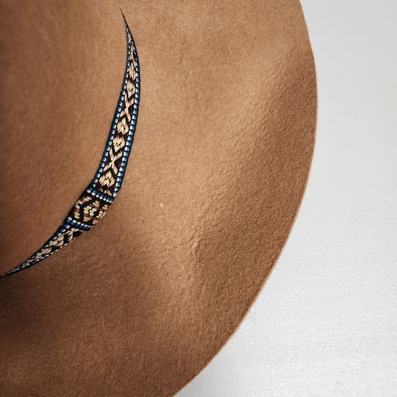 World Market Womens Tan 100% Wool Wide Brim Boho Hat - Picture 4 of 8